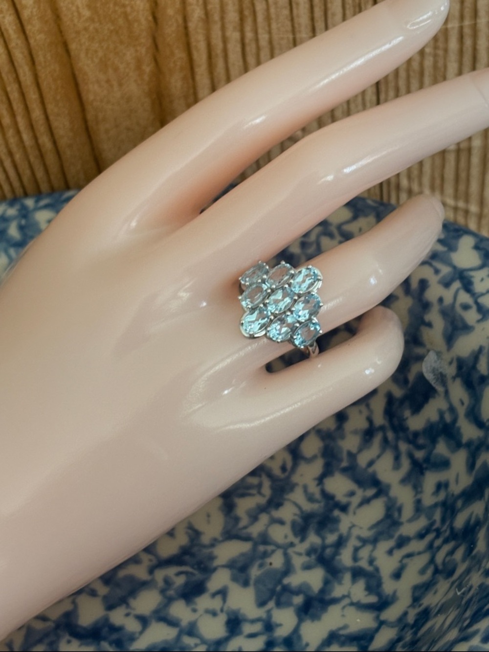 Natural 3.30 carat Genuine Blue Topaz Waterfall Design Cluster Ring Size 8